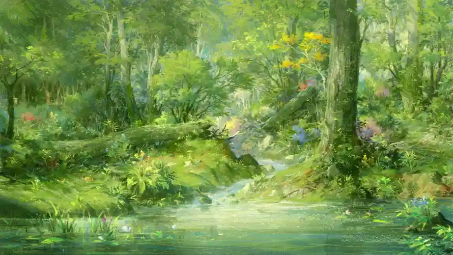 4k插画壁纸 - 艺术 - 丛林溪流 - 插画背景「哲风壁纸」