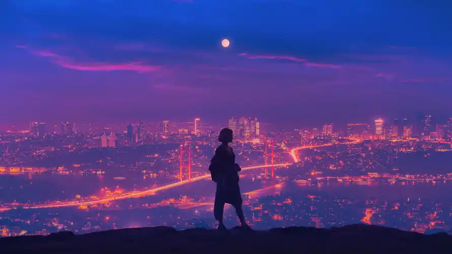 4k女孩壁纸 - 风景 - 城市夜景 - 少女剪影「哲风壁纸」 4k女孩壁纸 - 风景 - 城市夜景 - 少女剪影「哲风壁纸」