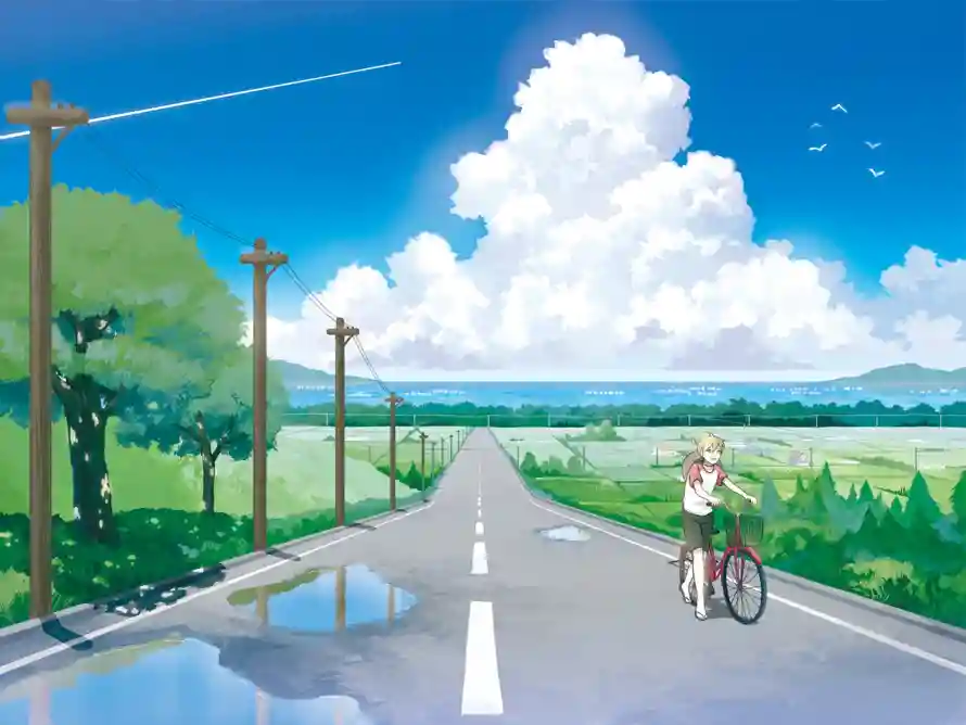 4k二次元壁纸 - 镜音连 - 夏日公路 - 骑行场景「哲风壁纸」