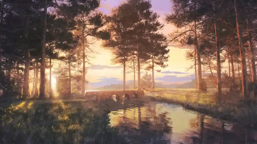 4k场景壁纸 - 松林 - 二次元 - 光影插画「哲风壁纸」 4k场景壁纸 - 松林 - 二次元 - 光影插画「哲风壁纸」