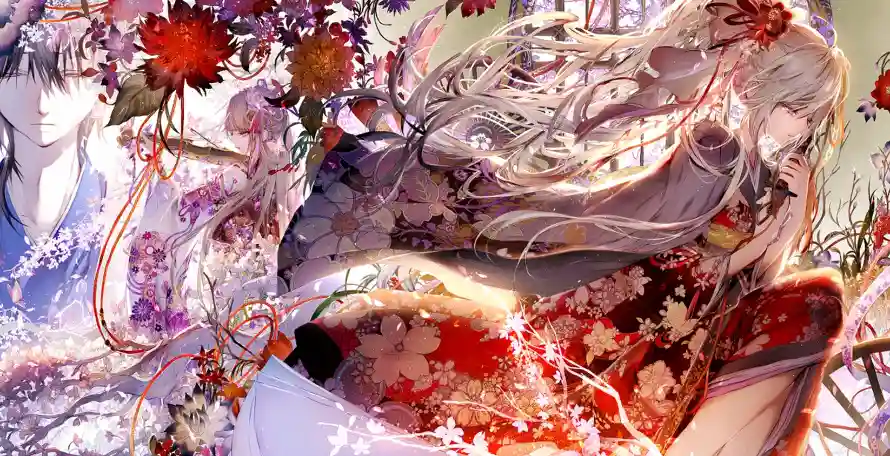 4k女孩壁纸 - 二次元 - 梦幻插画 - 樱花和服「哲风壁纸」