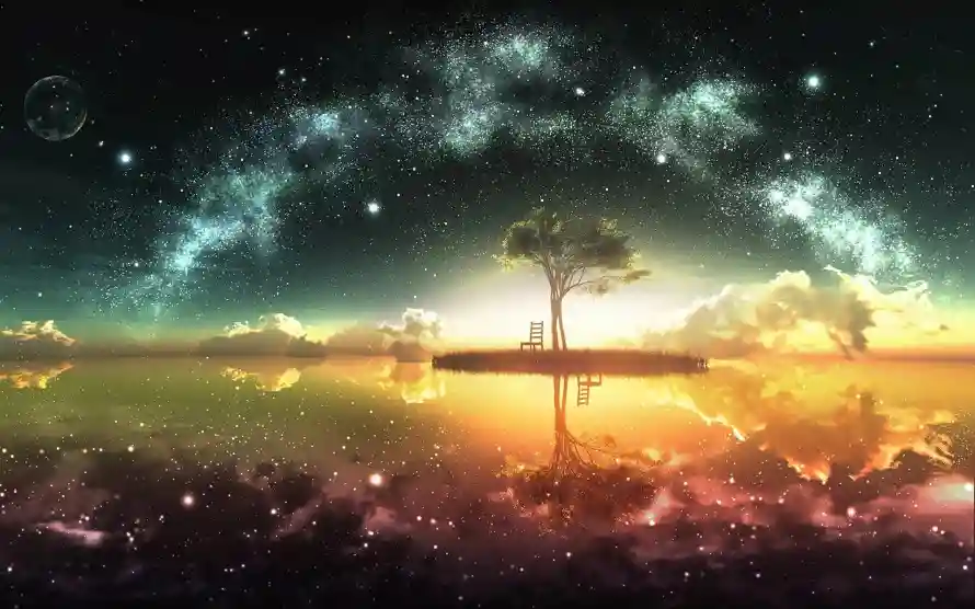 4k倒影壁纸 - 场景 - 夜晚 - 插画「哲风壁纸」