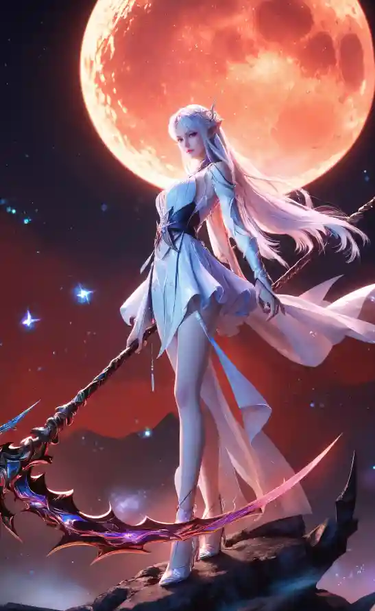 4k国漫壁纸 - 女战士 - 国漫角色 - 星空背景「哲风壁纸」