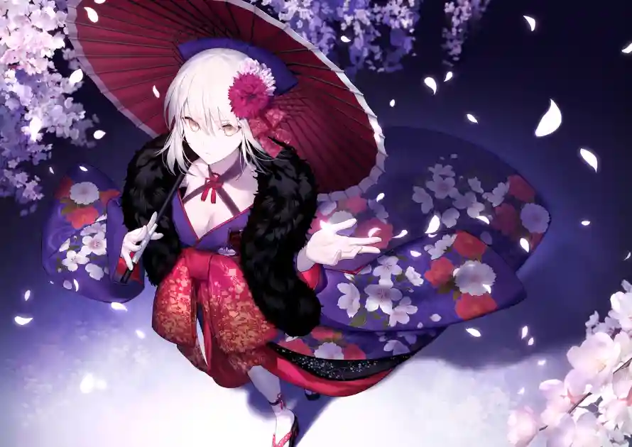 4k二次元壁纸 - 樱花伞 - Fate - 冲田总司「哲风壁纸」