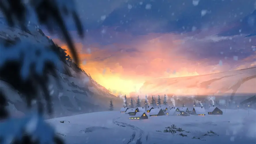 4k夕阳壁纸 - 雪景 - 冬季风景 - 冬日雪山「哲风壁纸」