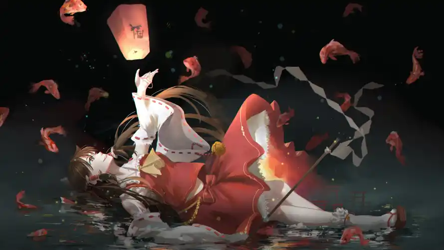 4k东方壁纸 - 二次元 - 博丽灵梦 - 夜影灯笼「哲风壁纸」