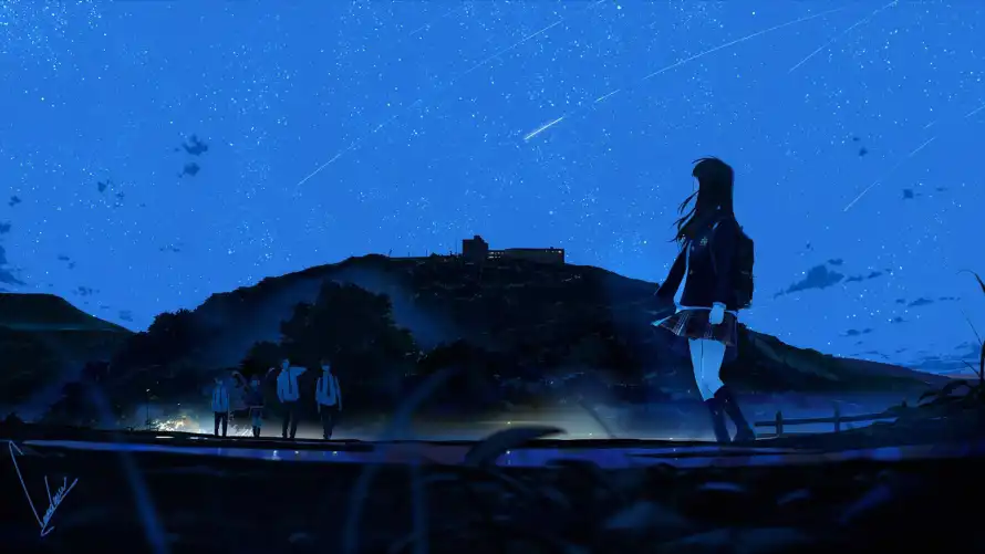 4k夜山壁纸 - 夜景 - 女孩 - 少女「哲风壁纸」