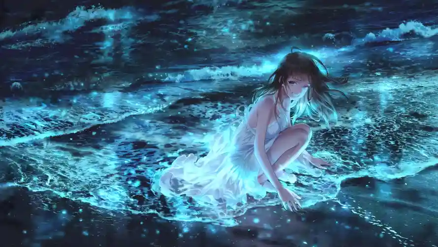 4k光影壁纸 - 夜浪 - 女孩 - 波浪「哲风壁纸」