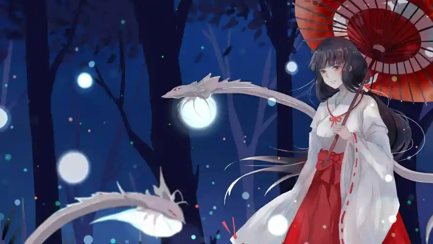 4k桔梗壁纸 - 红伞 - 巫女服 - 犬夜叉「哲风壁纸」