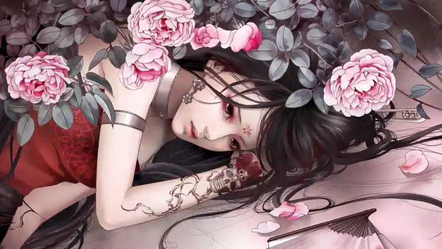 4k插画壁纸 - 艺术 - 唯美少女插画 - 少女花卉元素「哲风壁纸」