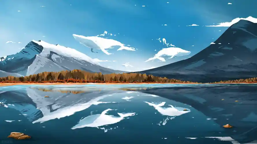 4k插画壁纸 - 二次元 - 山水背景 - 森林倒影「哲风壁纸」