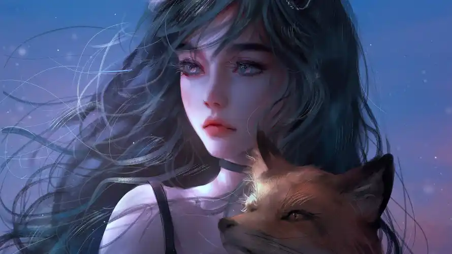 4k女孩壁纸 - 艺术 - 少女狐狸 - 星空插画「哲风壁纸」