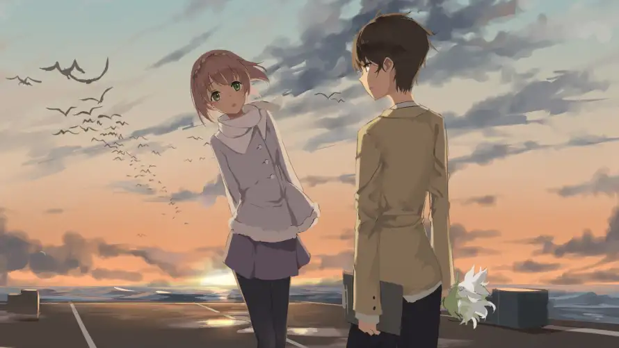 4k动漫人物壁纸 - 情侣背影 - 飞鸟背景 - 黄昏海边「哲风壁纸」 4k动漫人物壁纸 - 情侣背影 - 飞鸟背景 - 黄昏海边「哲风壁纸」