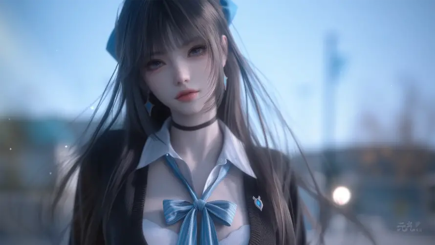 4k少女壁纸 - 清纯 - 校园风 - 蓝丝带「哲风壁纸」