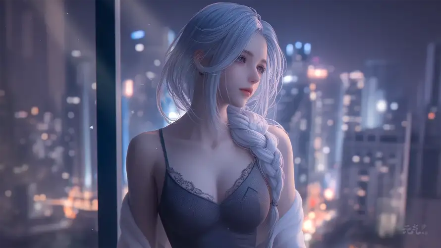 4k纯欲壁纸 - 纯欲风 - 夜景人像 - 白发女孩「哲风壁纸」