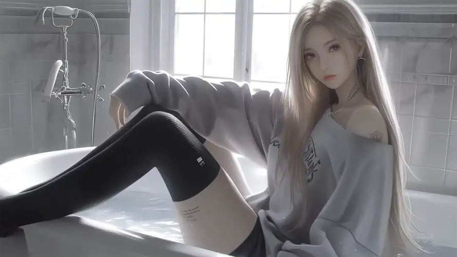 4k性感壁纸 - 纯欲 - 性感少女 - 浴室背景「哲风壁纸」
