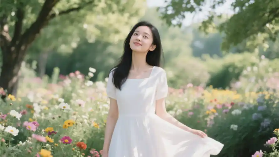 2k写真壁纸-女明星 - 花丛-明星写真热门的壁纸「哲风壁纸」