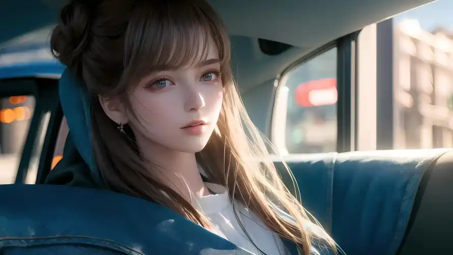 4k少女壁纸 - 车窗 - 光影氛围 - 少女写真「哲风壁纸」