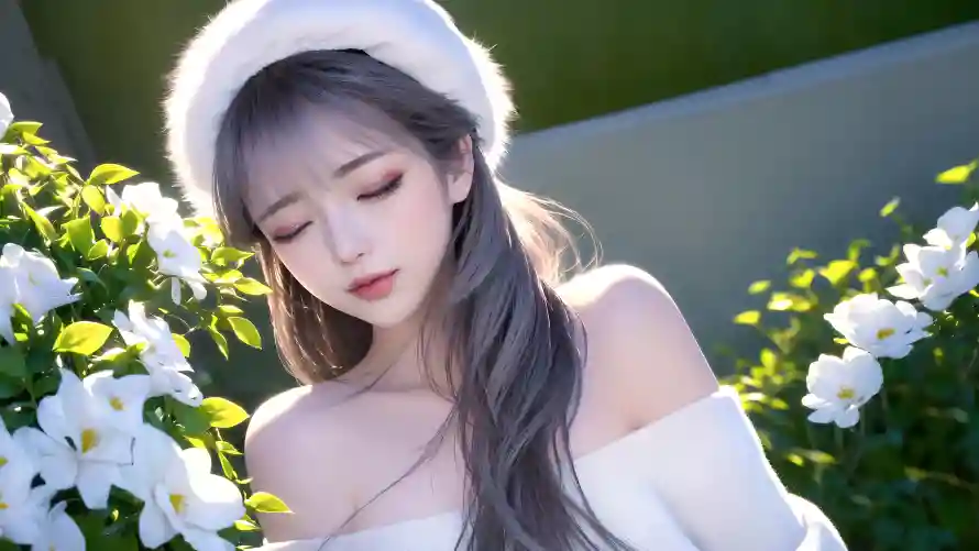 4k白帽壁纸 - 闭眼 - 动漫插画 - 少女头像「哲风壁纸」