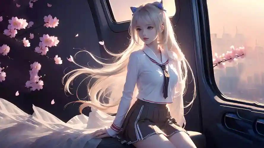 4k少女壁纸 - 学生制服 - 樱花场景 - 猫耳少女「哲风壁纸」