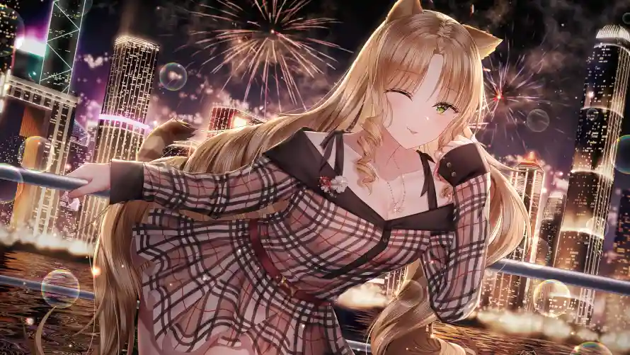 4k女孩壁纸 - 二次元 - 烟花背景 - 猫耳少女「哲风壁纸」 4k女孩壁纸 - 二次元 - 烟花背景 - 猫耳少女「哲风壁纸」