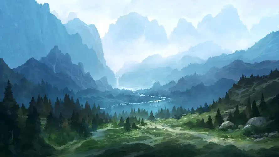 4k插画壁纸 - 风景 - 山水插画 - 宁静森林湖泊「哲风壁纸」