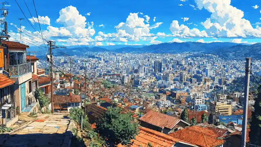 4k插画壁纸 - 城市风景 - 云端建筑插画 - 手绘城市风景「哲风壁纸」
