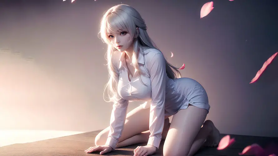 4k性感壁纸 - 纯欲风 - 白色服饰 - 花瓣元素「哲风壁纸」