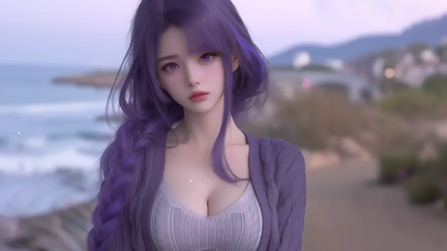 4k少女壁纸 - 海滨 - 紫发 - 长发「哲风壁纸」 4k少女壁纸 - 海滨 - 紫发 - 长发「哲风壁纸」