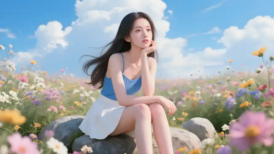 4k吊带壁纸 - 少女 - 户外 - 晴空「哲风壁纸」