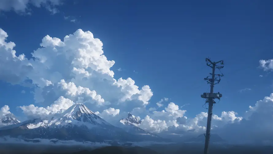 4kAI壁纸 - 雪山 - 风景 - 电线杆「哲风壁纸」