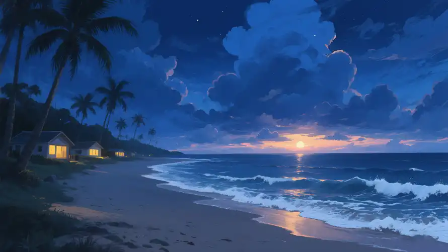 4k小屋壁纸 - 椰林 - 海景 - 海浪「哲风壁纸」