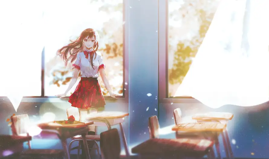 4k女孩壁纸 - 二次元 - 教室插画 - 校服场景「哲风壁纸」