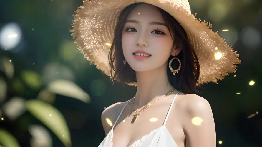 4k清纯壁纸 - 草帽 - 少女草帽 - 清新背景「哲风壁纸」