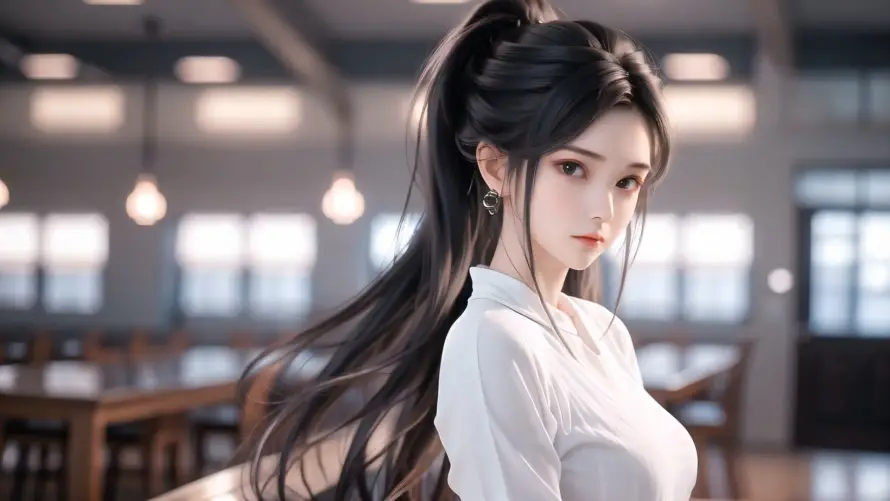 4k冷白皮壁纸 - 教室场景 - 校园背景 - 白色衣服「哲风壁纸」