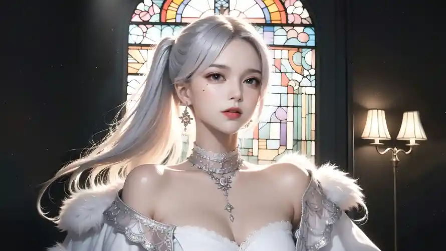 2k少女壁纸-高马尾与银发-华丽礼服壁纸分享「哲风壁纸」