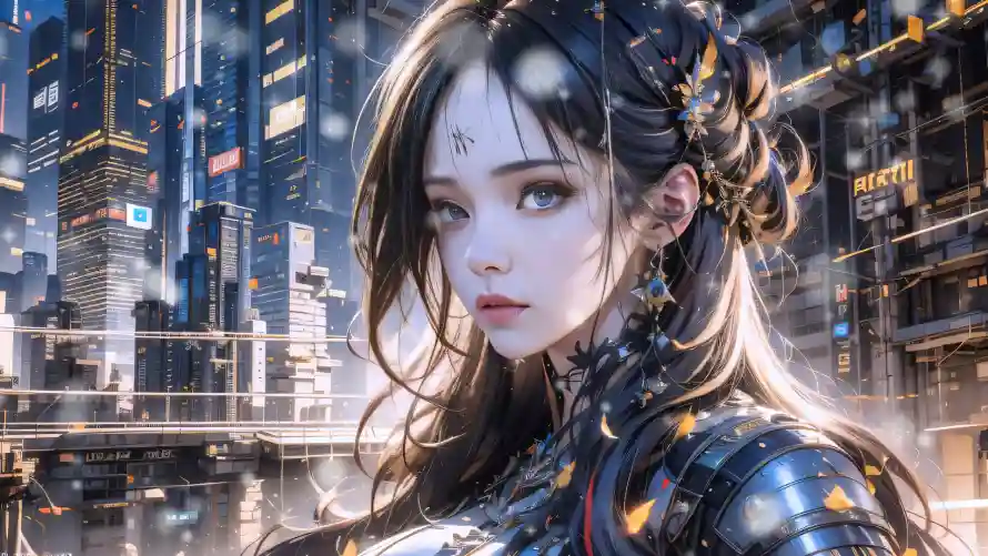 4k朋克壁纸 - 美女 - 夜景插画 - 朋克风格「哲风壁纸」