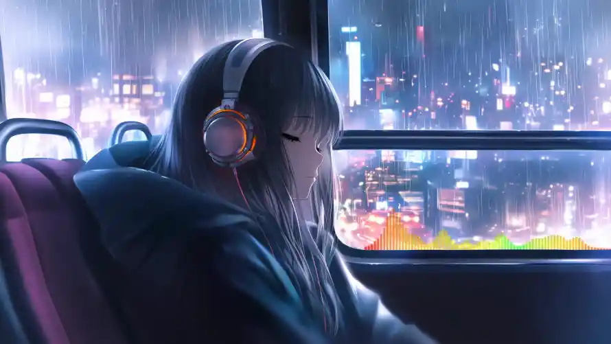 4k公车壁纸 - 动漫 - 少女 - 耳机「哲风壁纸」