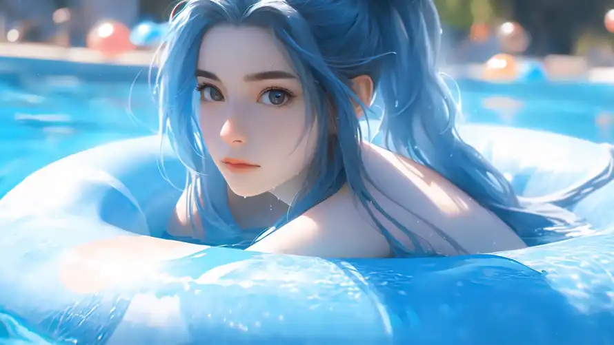 4k少女壁纸 - 泳池 - 夏日氛围 - 少女写真「哲风壁纸」