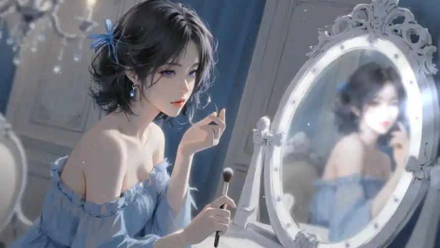 4k化妆壁纸 - 美女 - 蓝色系 - 少女写真「哲风壁纸」