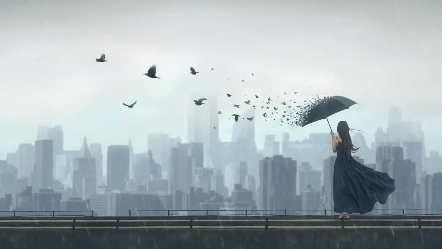 2k插画壁纸-城市插画与艺术-天空飞鸟免费下载「哲风壁纸」