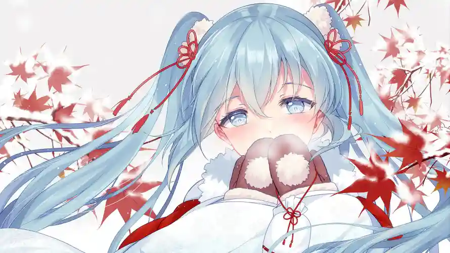 4k冬季壁纸 - 初音 - 围巾 - 红叶「哲风壁纸」