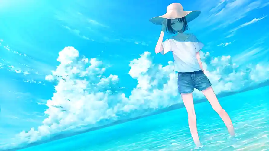 4k少女壁纸 - 海 - 夏日海洋 - 海滨漫步「哲风壁纸」