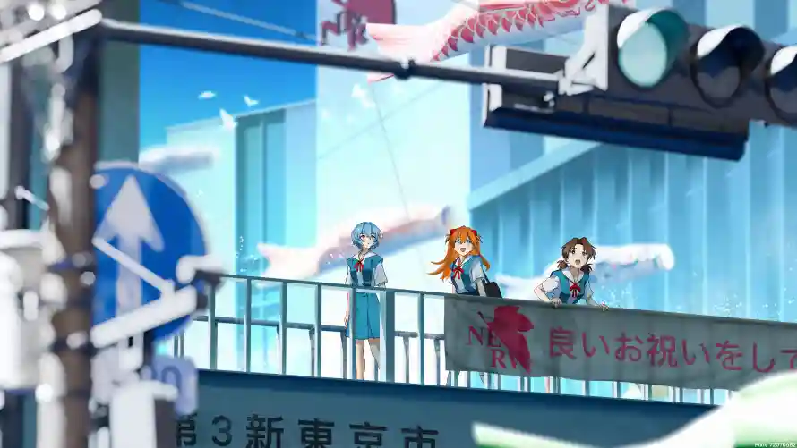 4k插画壁纸 - eva - 动漫场景 - 城市背景「哲风壁纸」