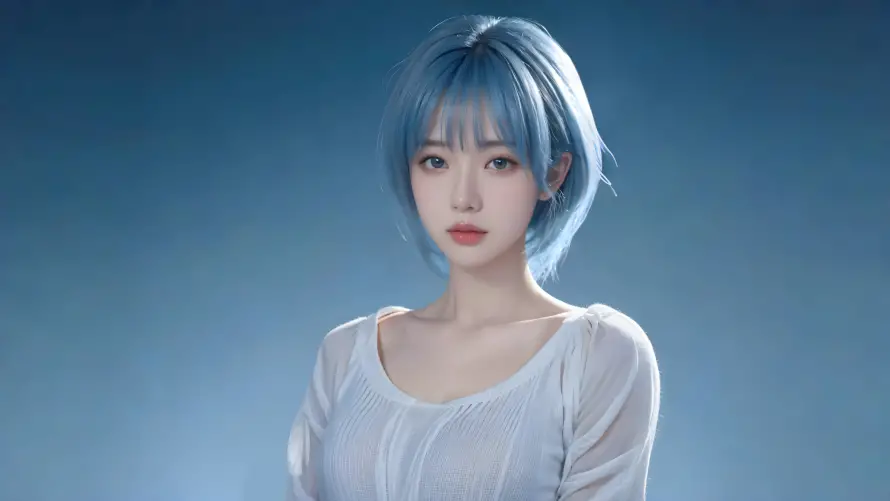 4k美女壁纸 - 蓝发 - 个性发色 - 时尚写真「哲风壁纸」