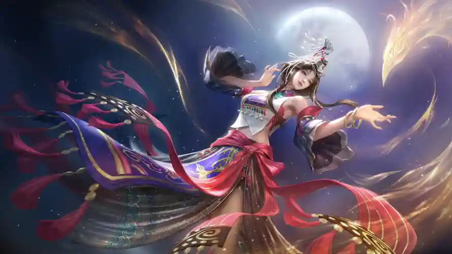 4k月夜壁纸 - 游戏 - 美女 - 飘带「哲风壁纸」