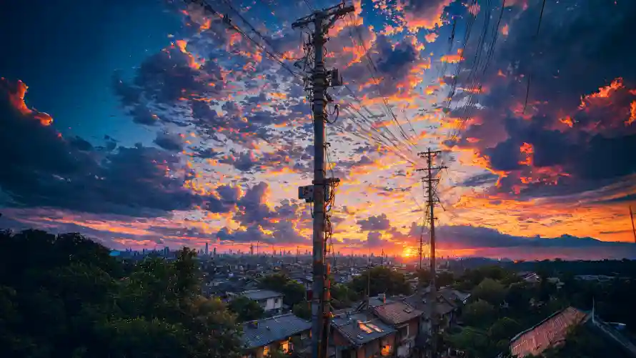 4k夕阳壁纸-火烧云 - 小镇-夕阳小镇免费下载「哲风壁纸」