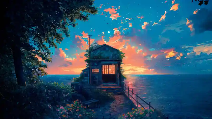 4k夕阳壁纸 - 海边 - 夕阳余晖 - 暮色海景「哲风壁纸」