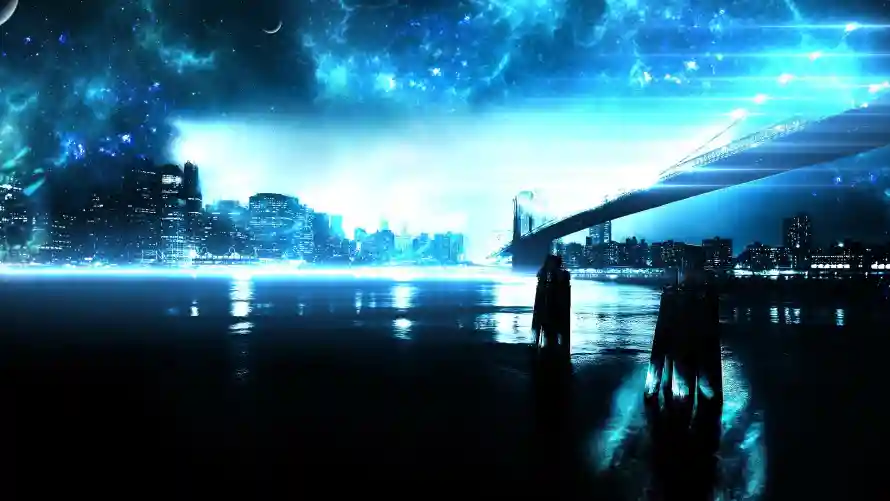 4k科幻壁纸 - 艺术 - 城市夜景 - 星空桥梁「哲风壁纸」