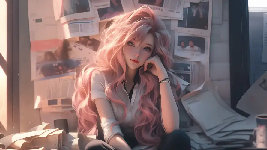 4k少女壁纸 - 粉发 - 美女 - 光影插画「哲风壁纸」